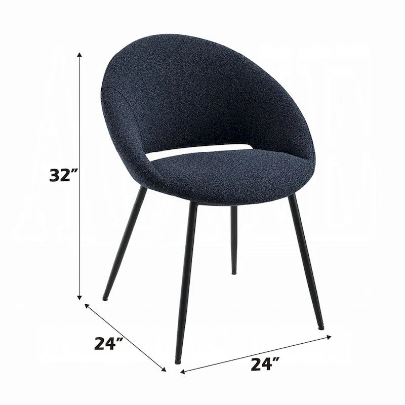 Lot de 2 chaises de salle à manger, bouclette noire, pieds en métal noir élégant
