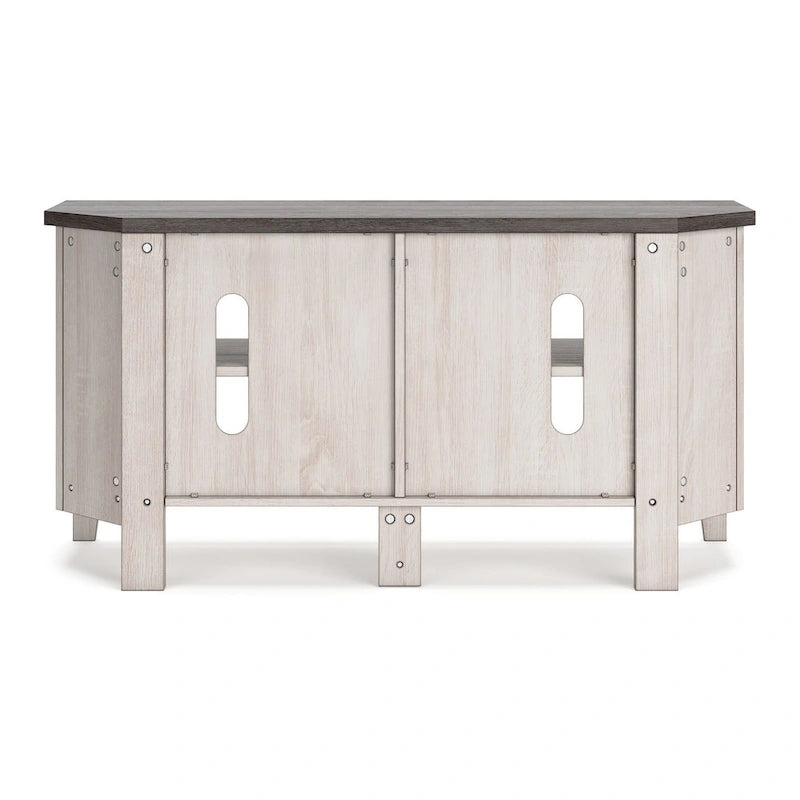 Meuble TV d'angle, 4 étagères, gris, blanc rustique, 122 cm