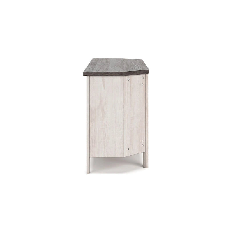 Meuble TV d'angle, 4 étagères, gris, blanc rustique, 122 cm