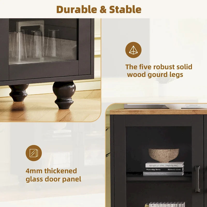 Meuble TV avec étagères et portes en verre trempé, Centre de divertissement avec étagères réglables pour téléviseurs jusqu'à 70 pouces