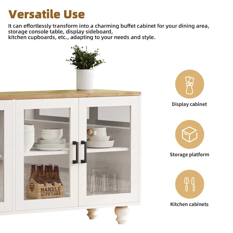 Meuble TV avec étagères et portes en verre trempé, Centre de divertissement avec étagères réglables pour téléviseurs jusqu'à 70 pouces