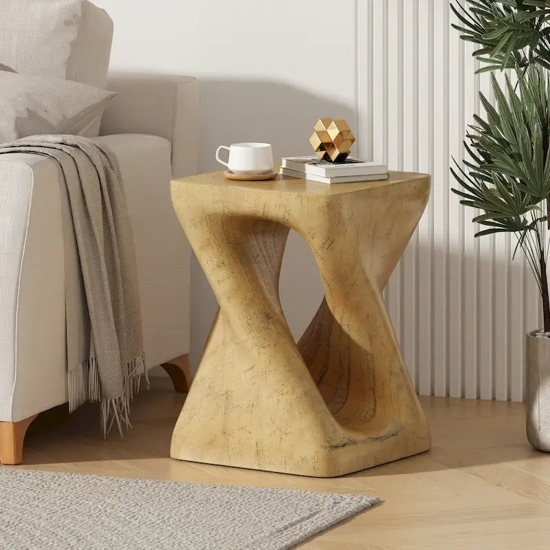Twist Shape Side Table with Wood-like Texture