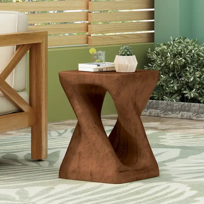 Twist Shape Side Table with Wood-like Texture