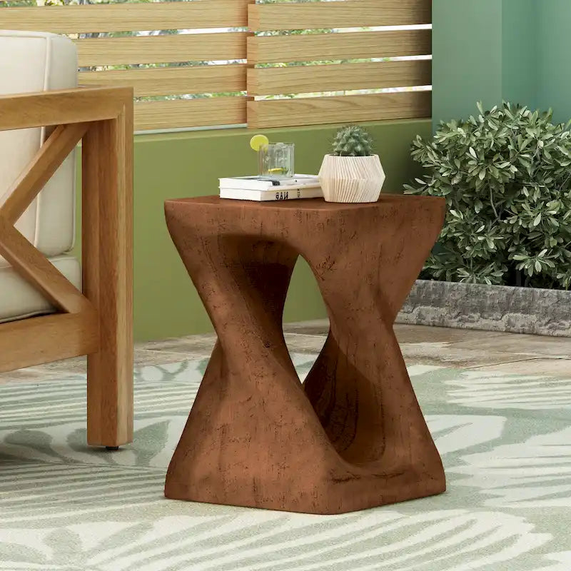 Twist Shape Side Table with Wood-like Texture