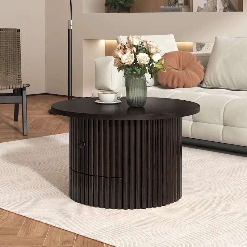Table basse en MDF de 77,5 cm avec tiroir et base à lattes
