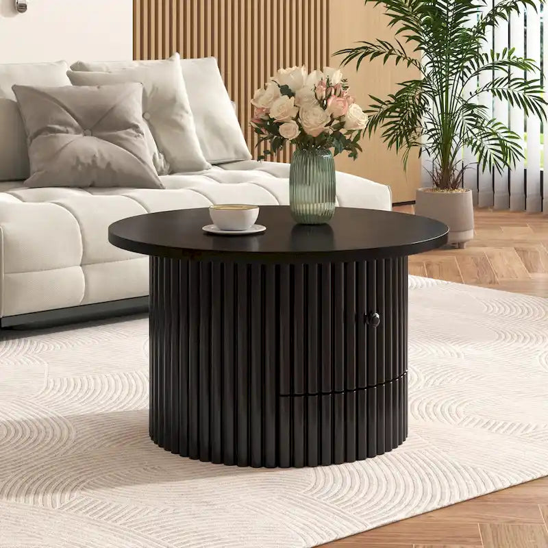 Table basse en MDF de 77,5 cm avec tiroir et base à lattes