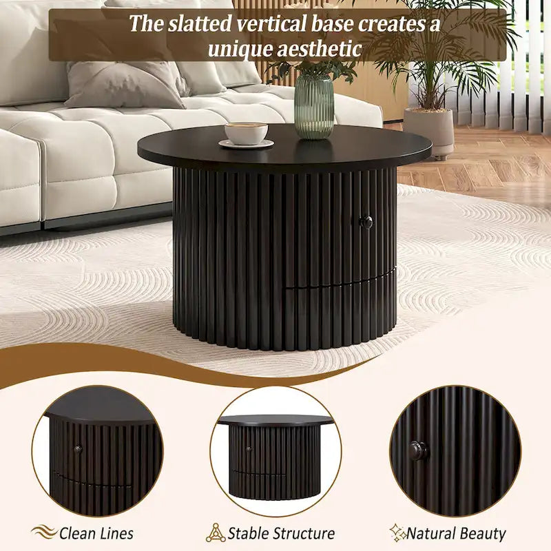 Table basse en MDF de 77,5 cm avec tiroir et base à lattes