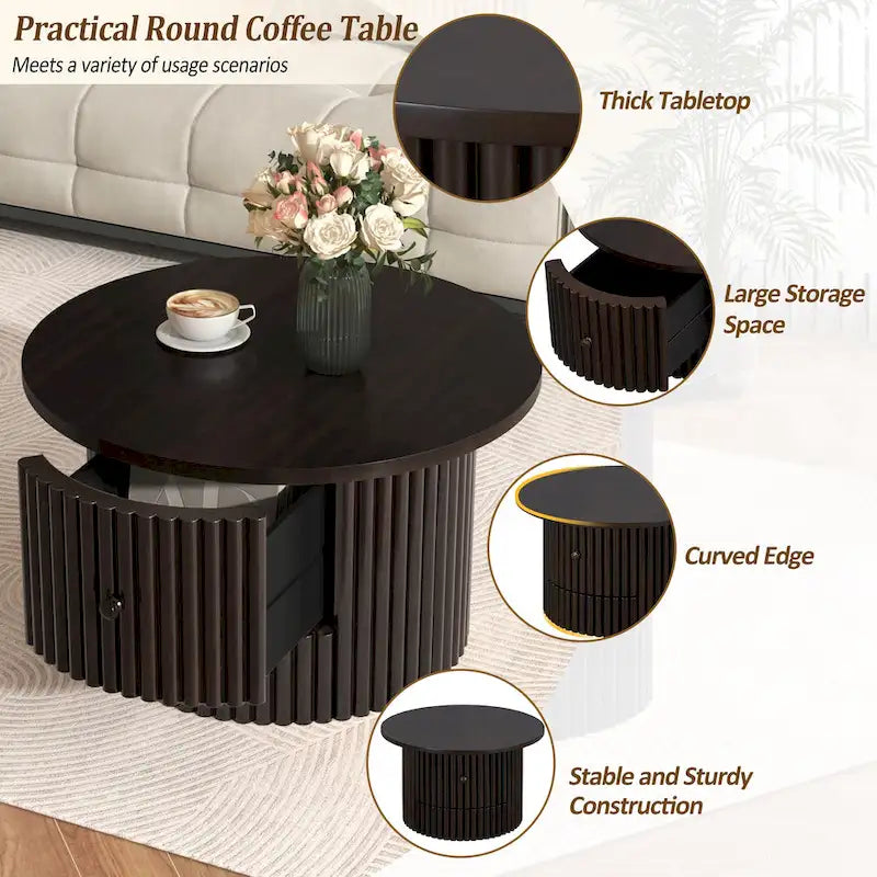 Table basse en MDF de 77,5 cm avec tiroir et base à lattes