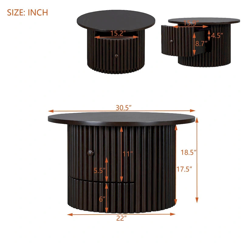 Table basse en MDF de 77,5 cm avec tiroir et base à lattes