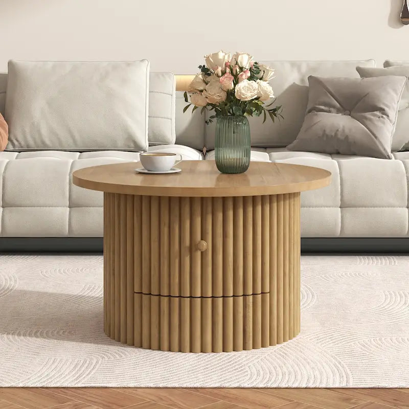 Table basse en MDF de 77,5 cm avec tiroir et base à lattes