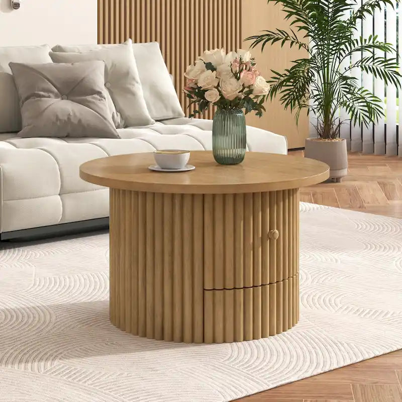 Table basse en MDF de 77,5 cm avec tiroir et base à lattes