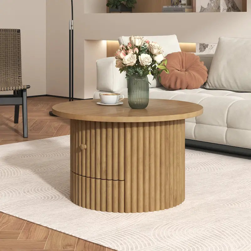 Table basse en MDF de 77,5 cm avec tiroir et base à lattes