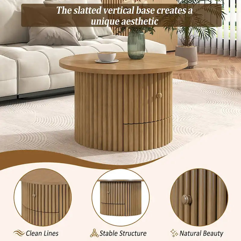 Table basse en MDF de 77,5 cm avec tiroir et base à lattes