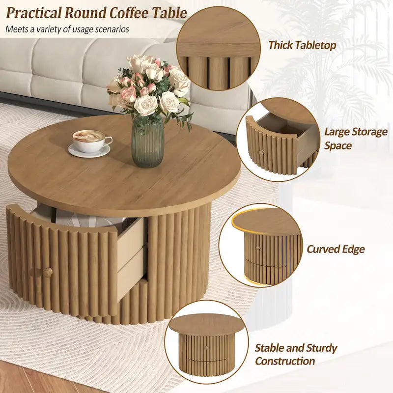 Table basse en MDF de 77,5 cm avec tiroir et base à lattes