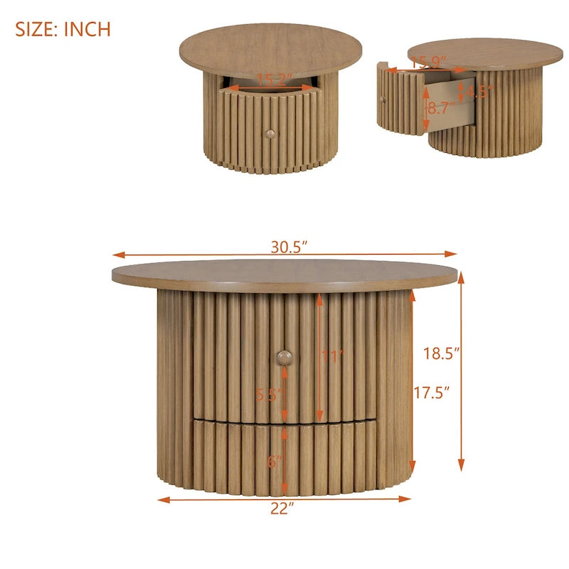 Table basse en MDF de 77,5 cm avec tiroir et base à lattes