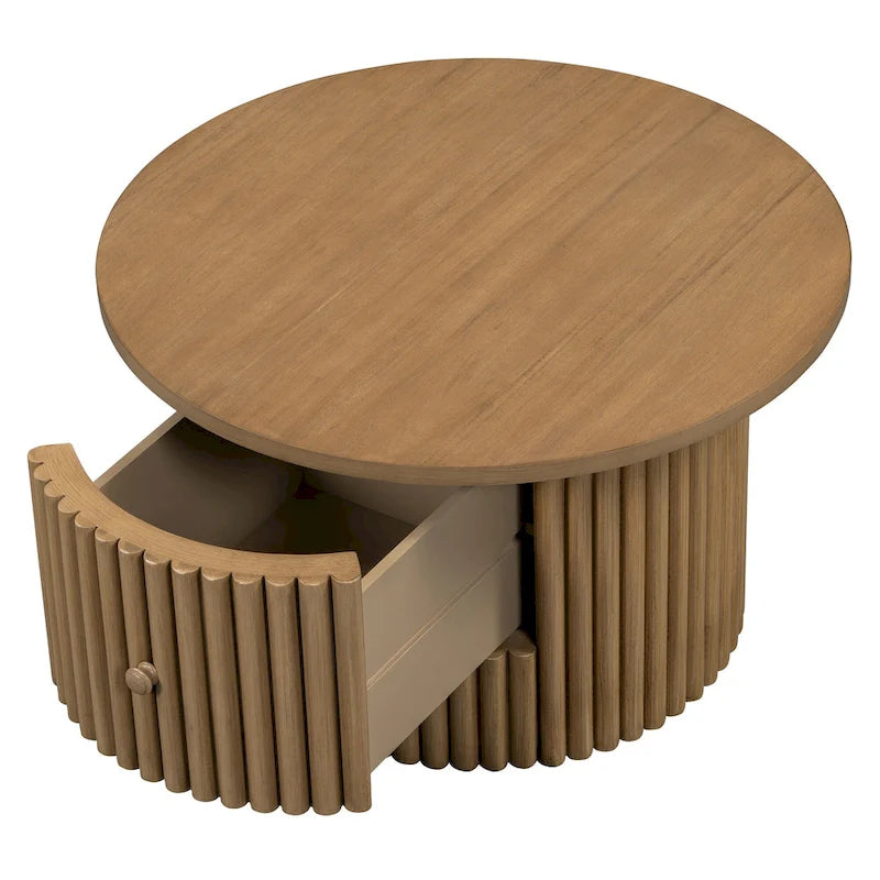 Table basse en MDF de 77,5 cm avec tiroir et base à lattes
