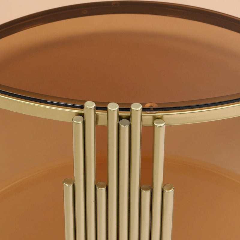 Table basse en verre trempé de 31,5 po avec motif métallique asymétrique et étagère inférieure