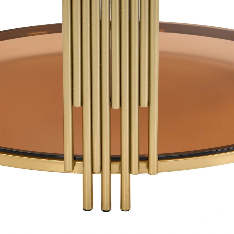 Table basse en verre trempé de 31,5 po avec motif métallique asymétrique et étagère inférieure