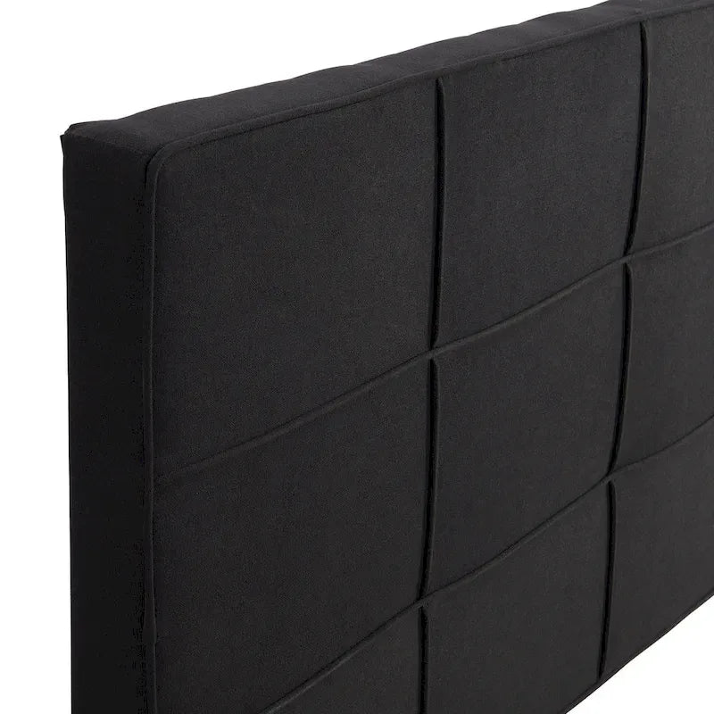 Lit plateforme tapissier King noir avec tête de lit capitonnée et lattes en bois – aucun sommier tapissier requis