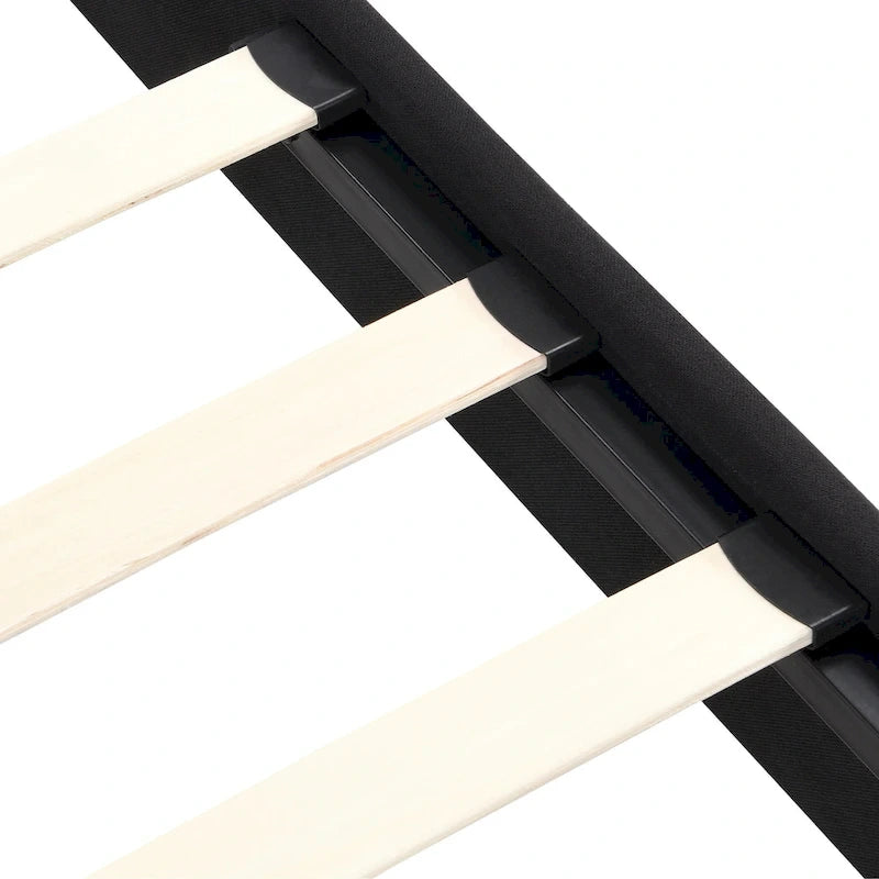 Lit plateforme tapissier King noir avec tête de lit capitonnée et lattes en bois – aucun sommier tapissier requis