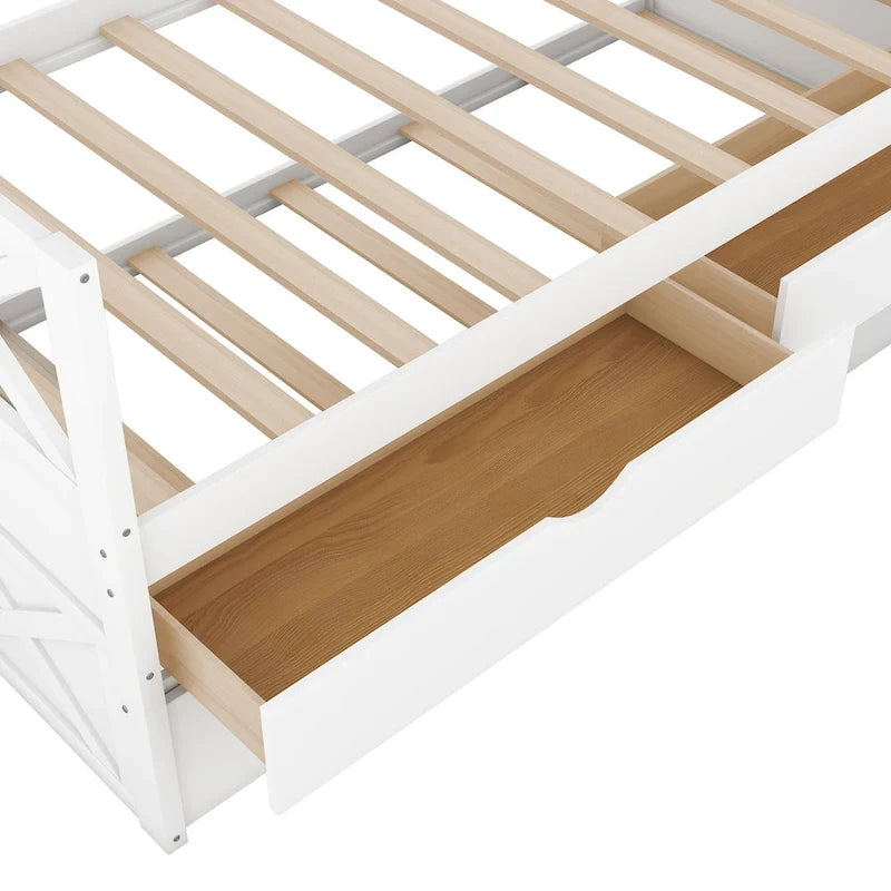 Lit de repos double en pin blanc avec tiroirs et lit gigogne