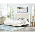 Lit plateforme style Queen Size beige avec tête de lit capitonnée en velours