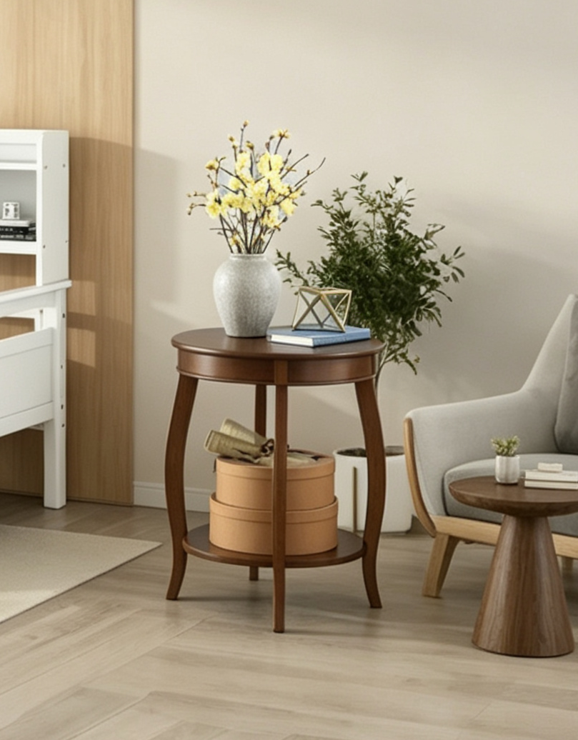 Round Top Side Table with Shelf