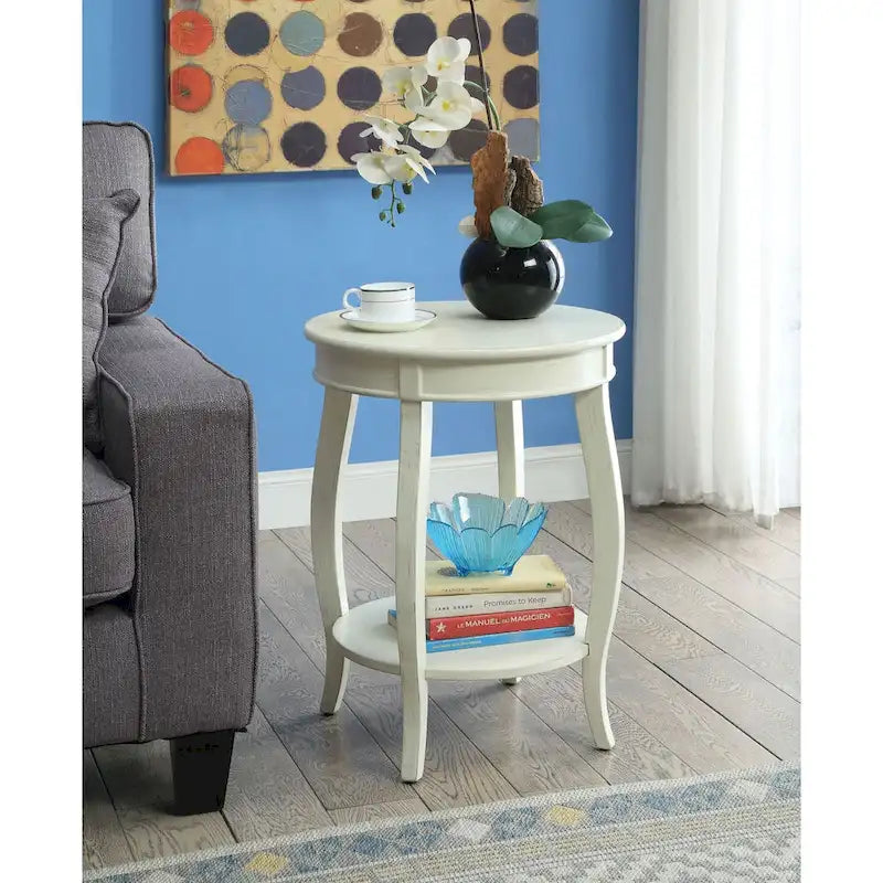 Round Top Side Table with Shelf