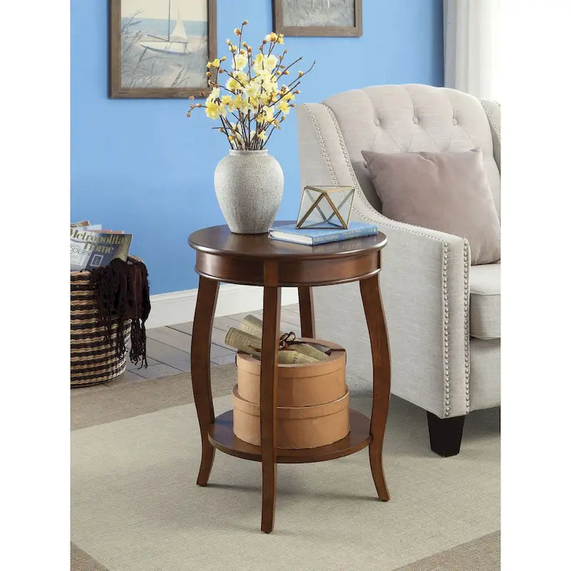 Round Top Side Table with Shelf