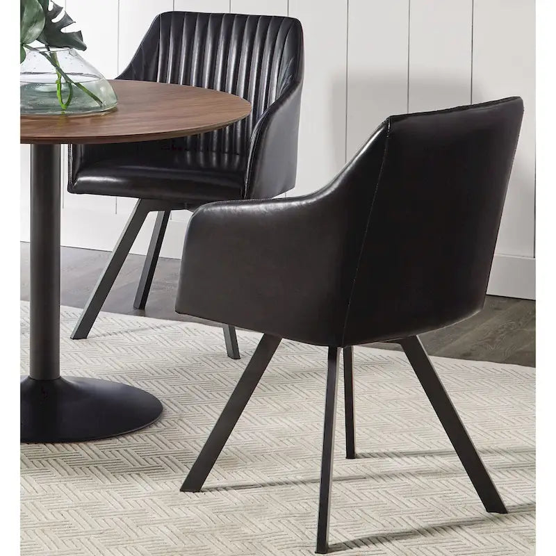 Chaise de salle à manger pivotante en similicuir noir au design rétro avec piètement en métal