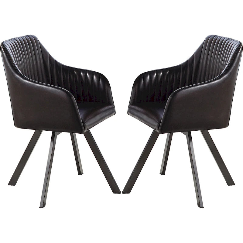 Chaise de salle à manger pivotante en similicuir noir au design rétro avec piètement en métal