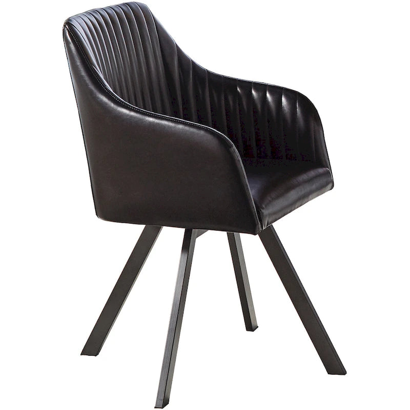 Chaise de salle à manger pivotante en similicuir noir au design rétro avec piètement en métal