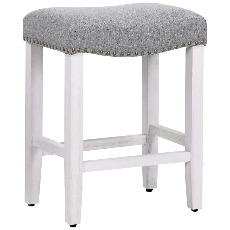 Tabouret de comptoir rembourré en polyester blanc antique de 61 cm
