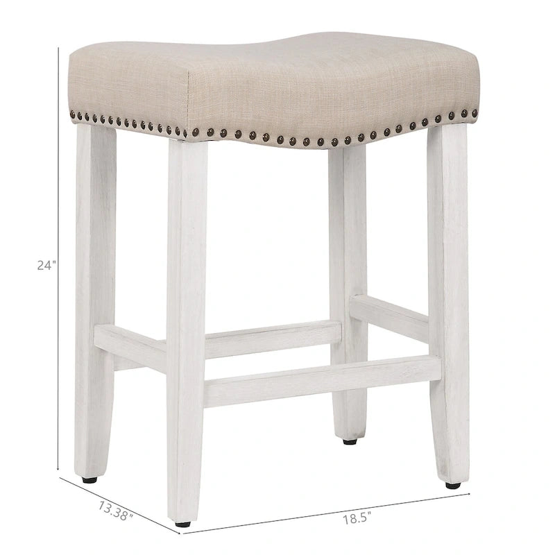 Tabouret de comptoir rembourré en polyester blanc antique de 61 cm