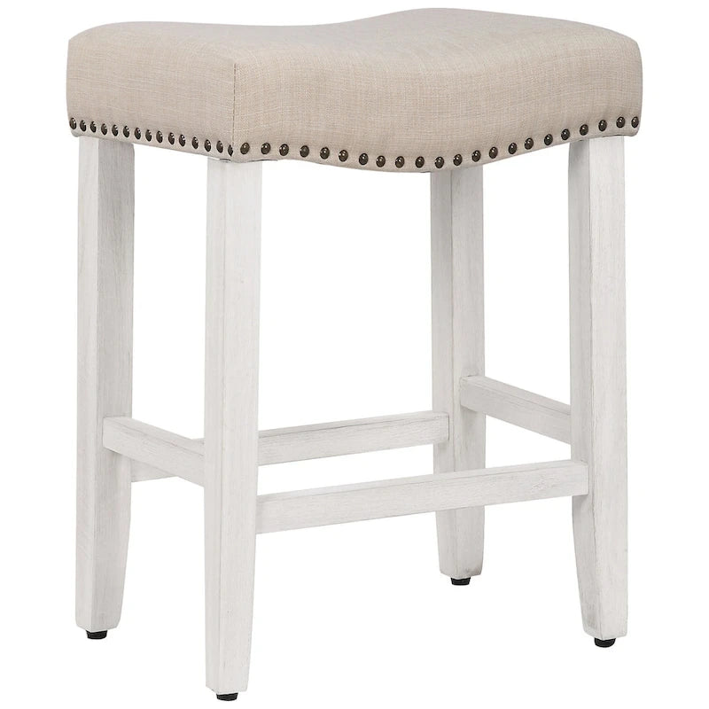 Tabouret de comptoir rembourré en polyester blanc antique de 61 cm
