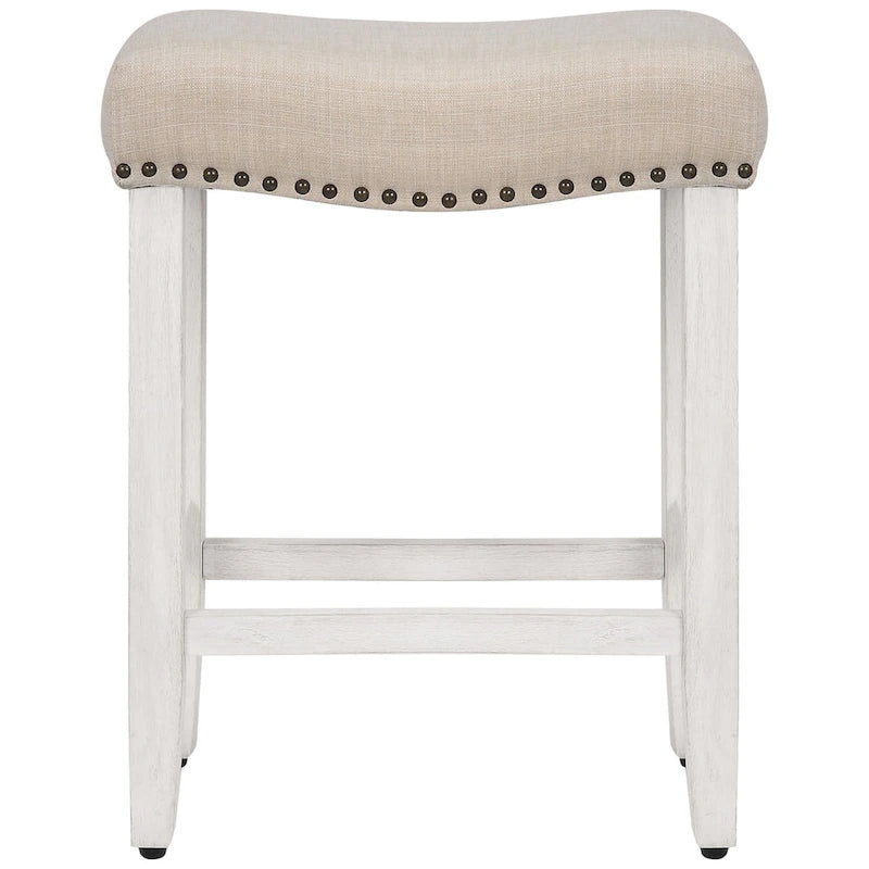 Tabouret de comptoir rembourré en polyester blanc antique de 61 cm