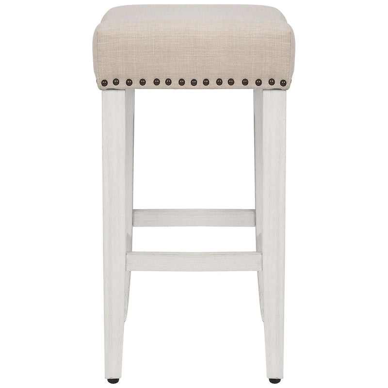 Tabouret de comptoir rembourré en polyester blanc antique de 61 cm