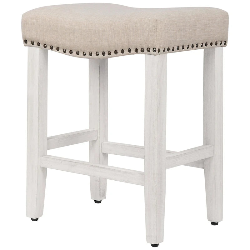 Tabouret de comptoir rembourré en polyester blanc antique de 61 cm