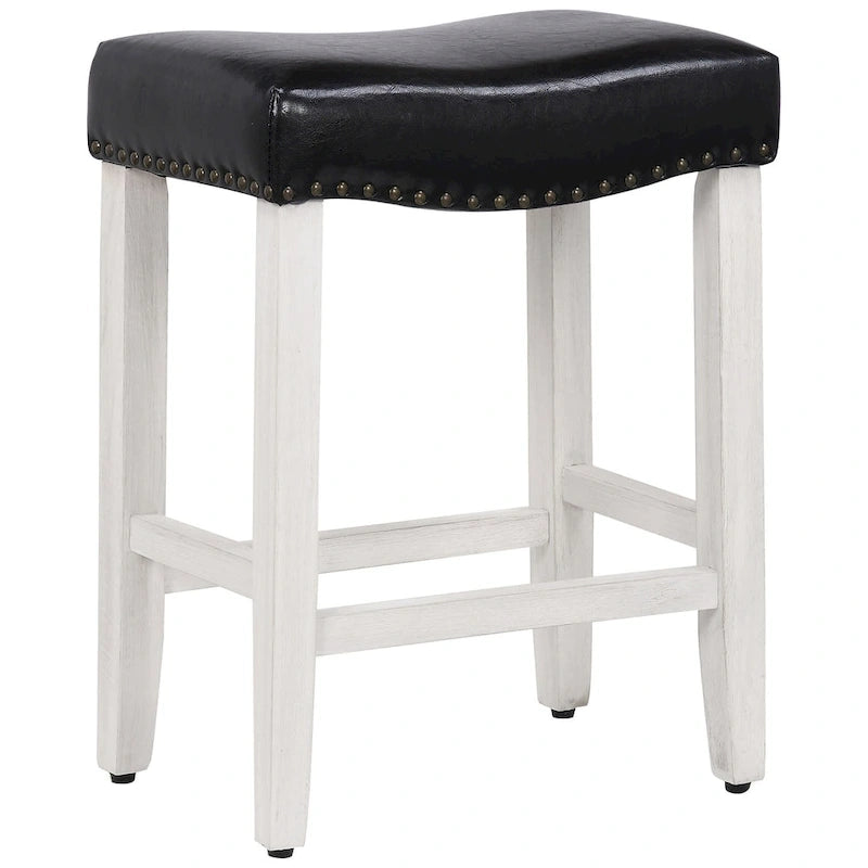 Tabouret de comptoir rembourré en polyester blanc antique de 61 cm