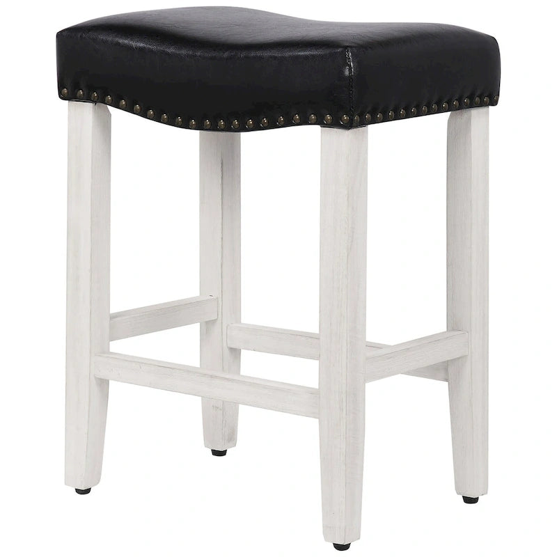 Tabouret de comptoir rembourré en polyester blanc antique de 61 cm