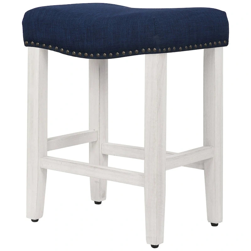 Tabouret de comptoir rembourré en polyester blanc antique de 61 cm