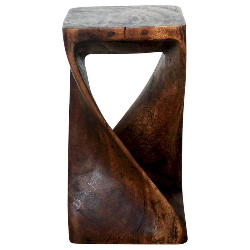 Tabouret Twist en bois 10 x 10 x 18 po de haut, Huile moka