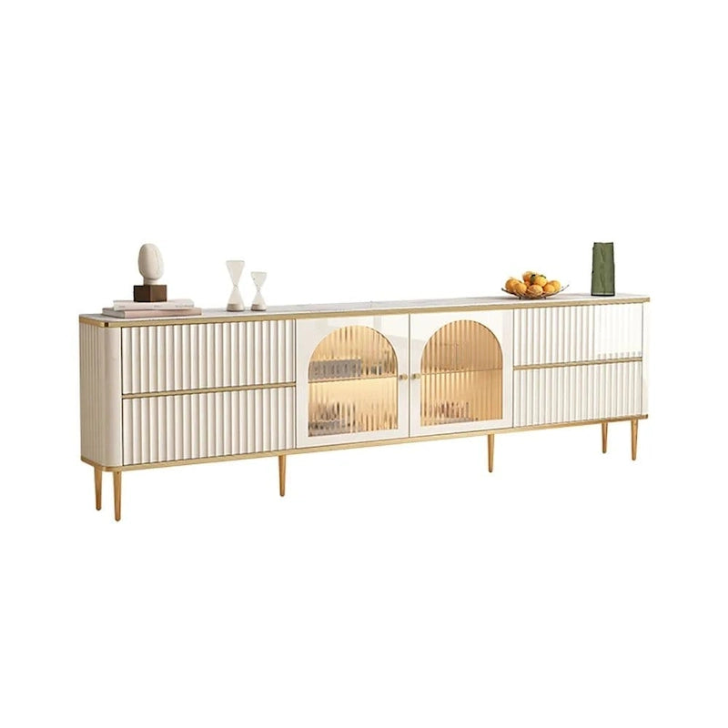 Meuble TV moderne avec tiroirs et vitrine
