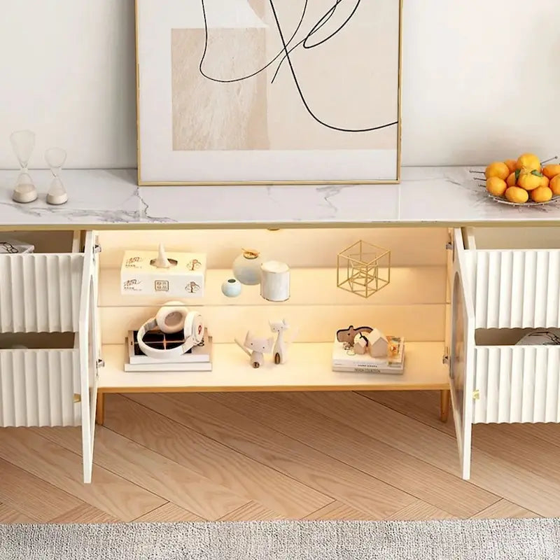 Meuble TV moderne avec tiroirs et vitrine