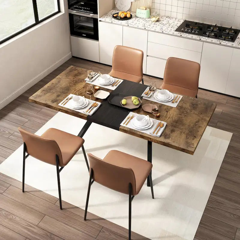 Table de salle à manger rectangulaire rétro avec plaque centrale noire estampée