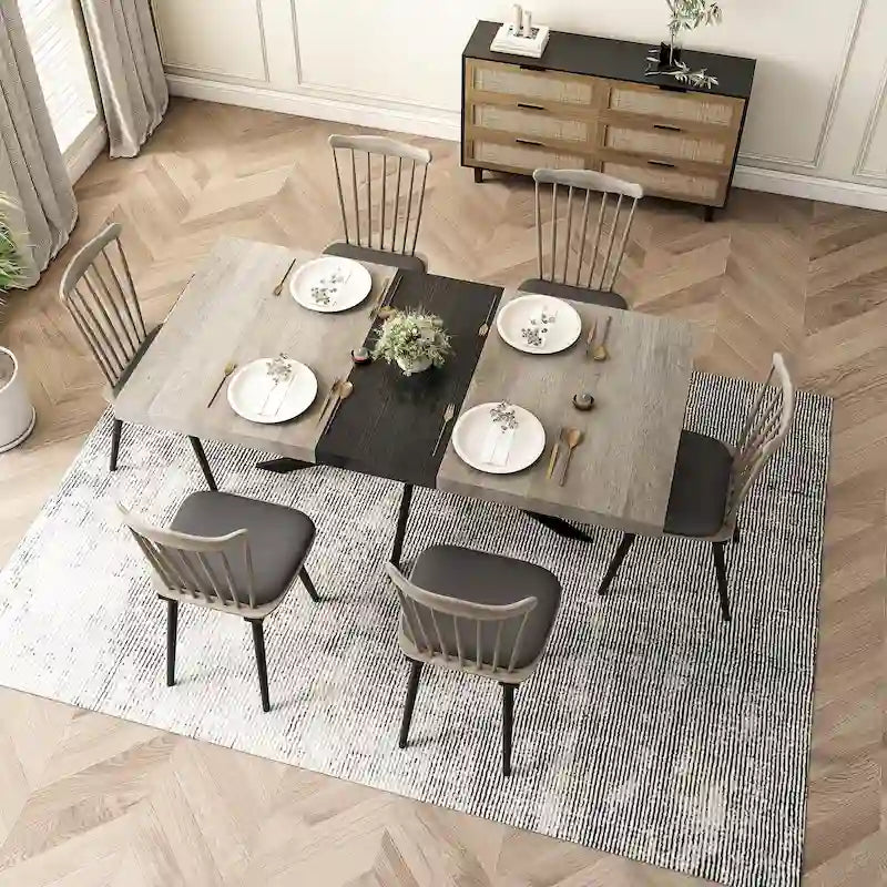 Table de salle à manger rectangulaire rétro avec plaque centrale noire estampée