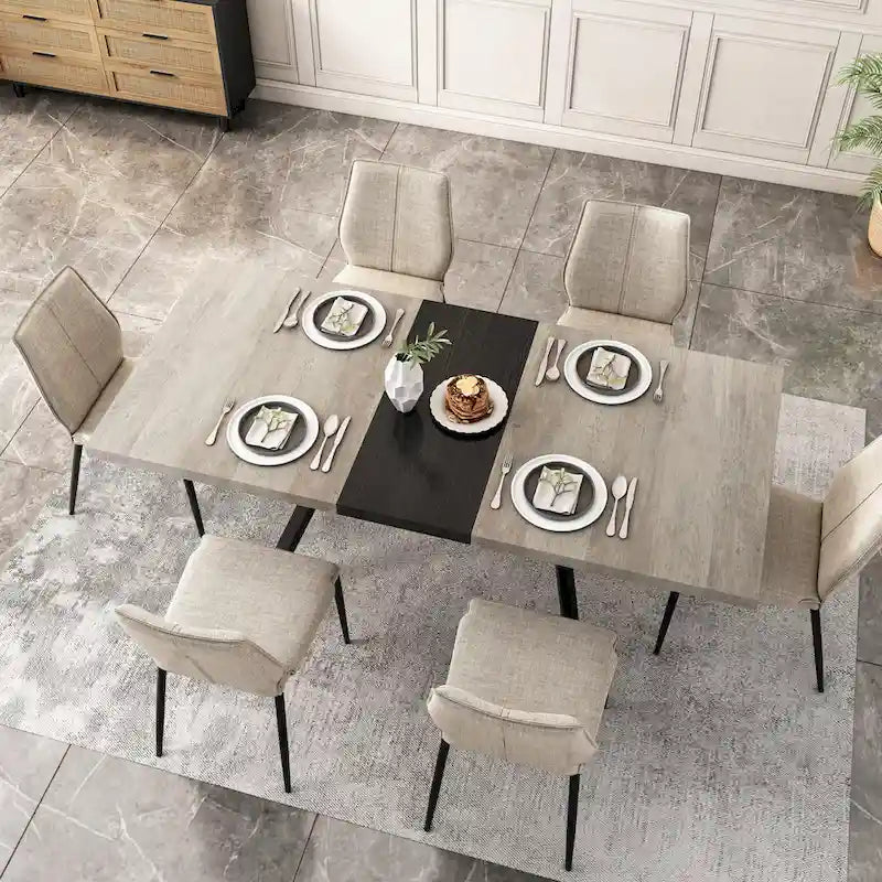 Table de salle à manger rectangulaire rétro avec plaque centrale noire estampée