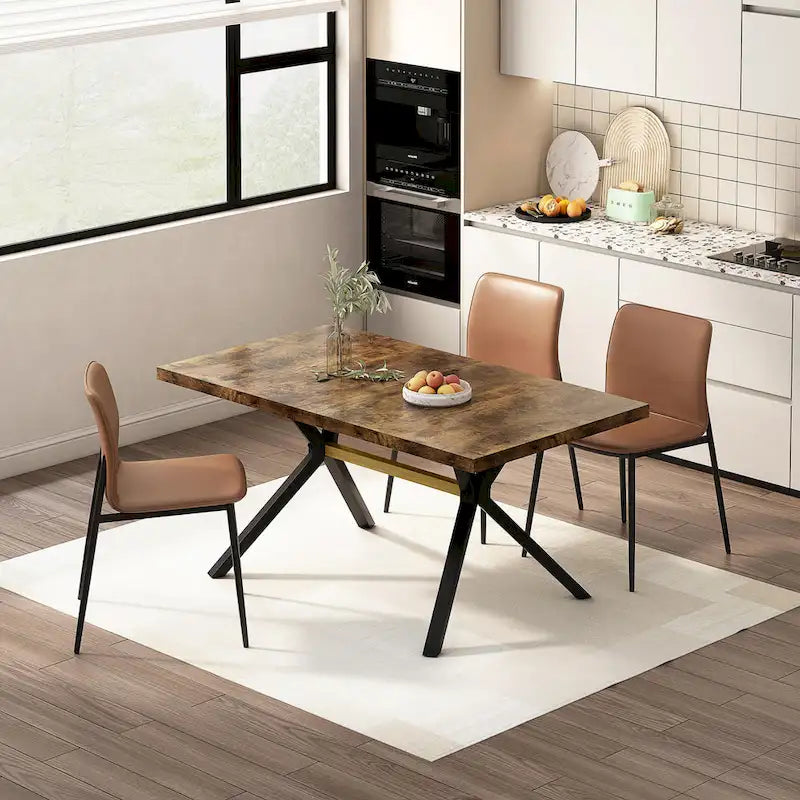 Table de salle à manger rectangulaire rétro avec plaque centrale noire estampée