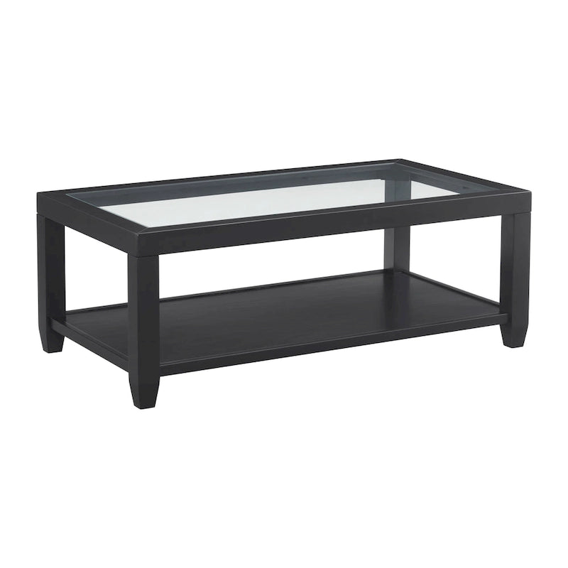 Wood and Glass Top 48-Inch Wide Coffee Table with Shelf Storage