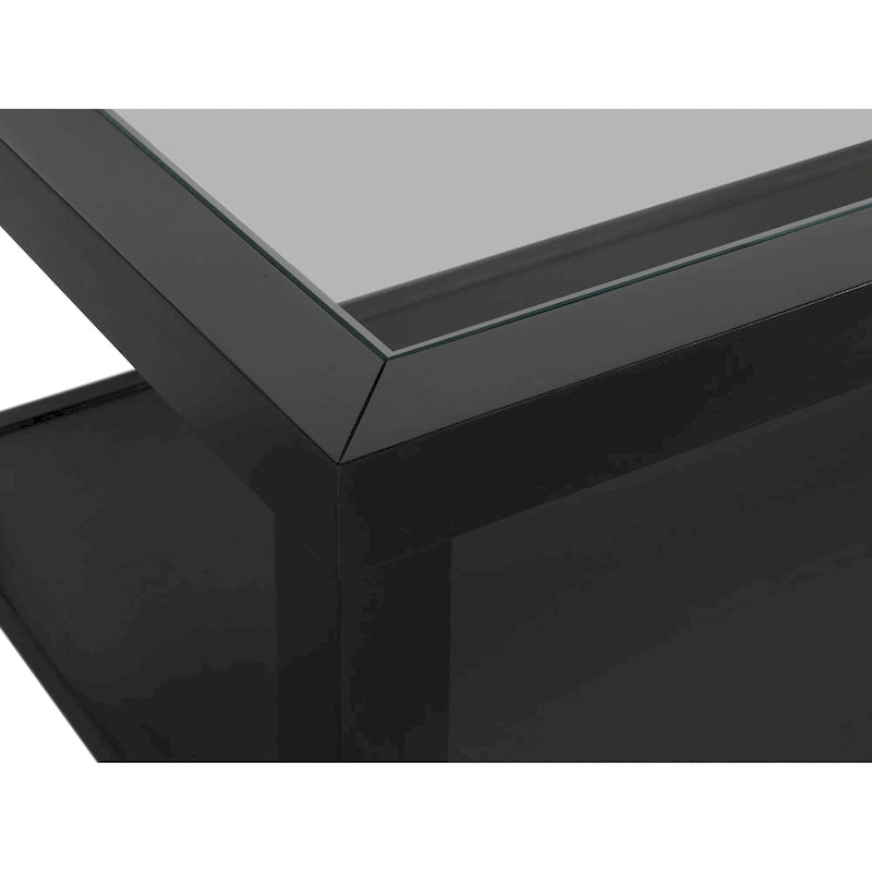Wood and Glass Top 48-Inch Wide Coffee Table with Shelf Storage